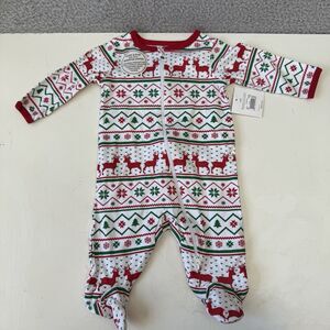 Baby Girl Boy CHRISTMAS FOOTED PAJAMAS White Red Green REINDEER Snowflake 0-3 MO
